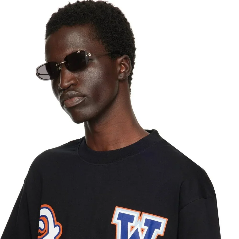 Off-White MIAMI Men Sunglasses – Gold Oval Frame with Grey Lenses | Model